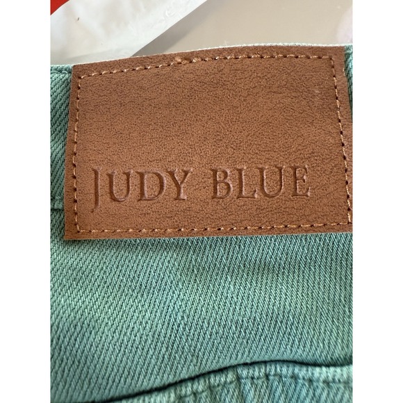 Judy Blue Wide Flare Jeans Women's 3/26 Garment Dyed Light Green Stretch Denim - Picture 5 of 11